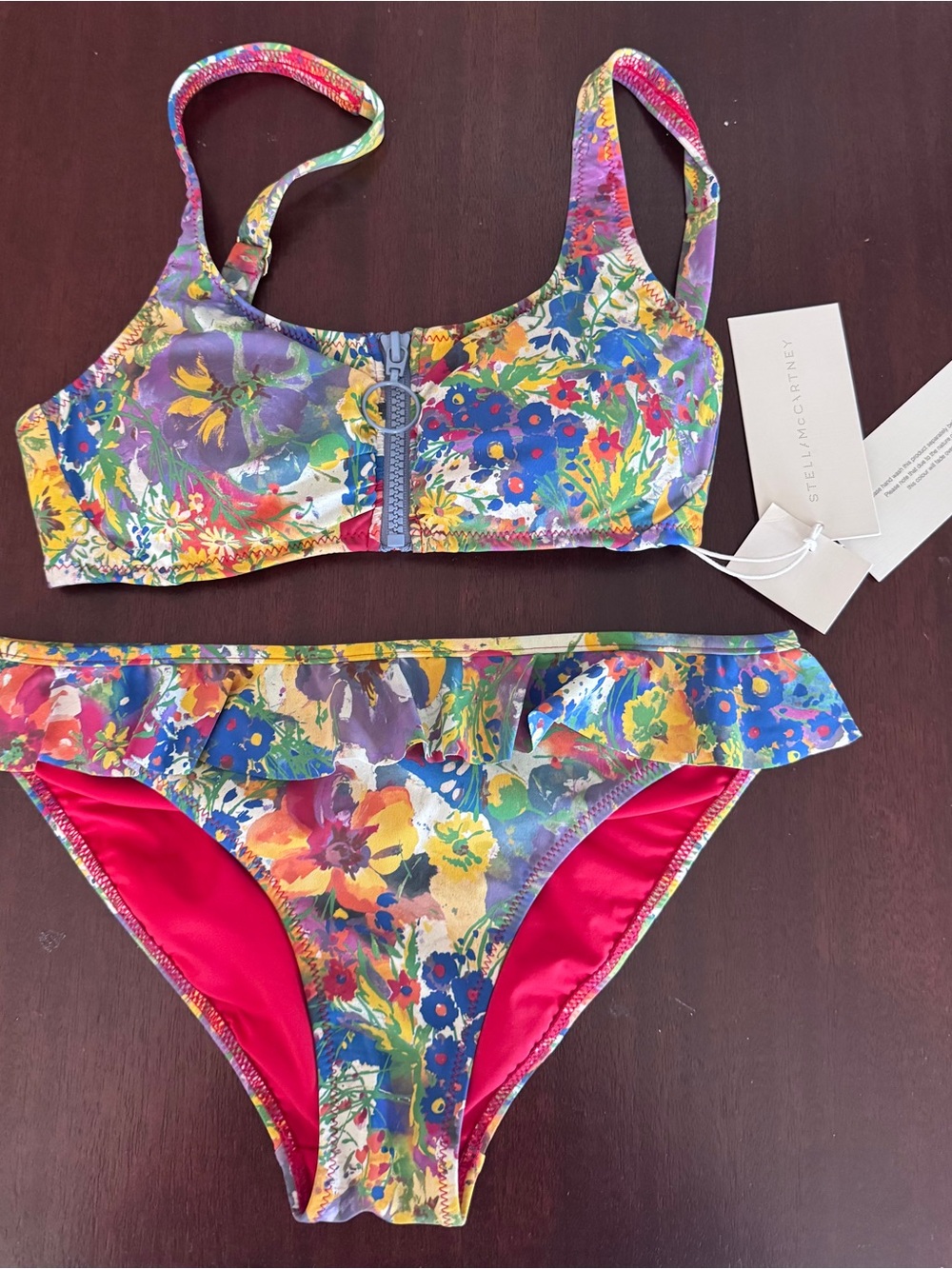 Stella McCartney zip XS top, ruffle small bottom Floral Bikini